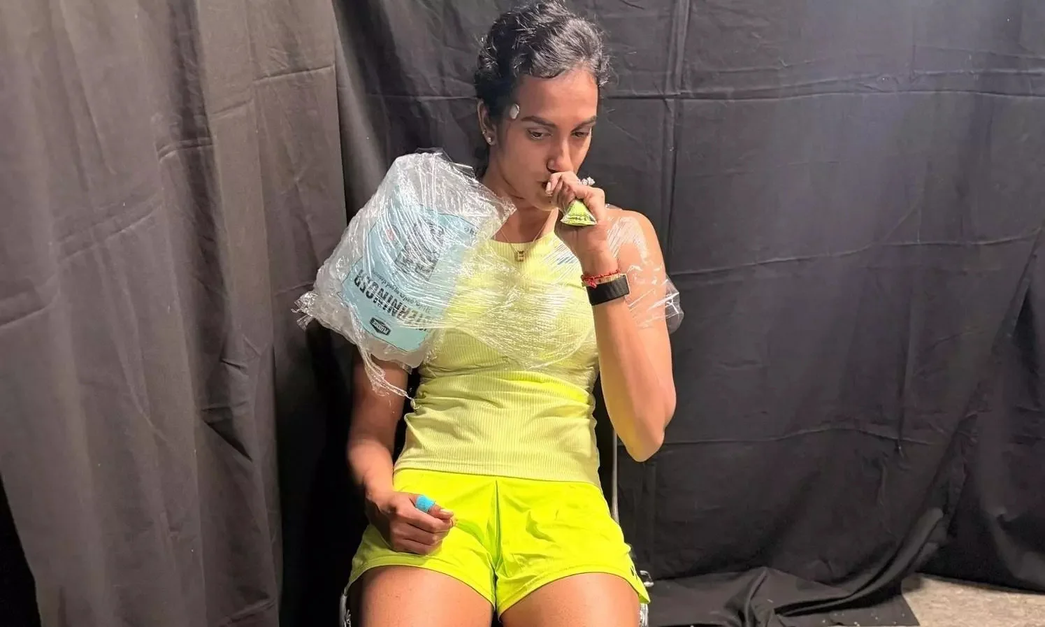 PV Sindhu wearing Temple wearable technology during the Uber Cup