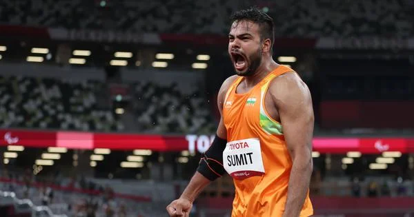 Indian Paralympic javelin champion Sumit Antil captured addressing the media regarding his explosive statements about the state of athletics coaching.