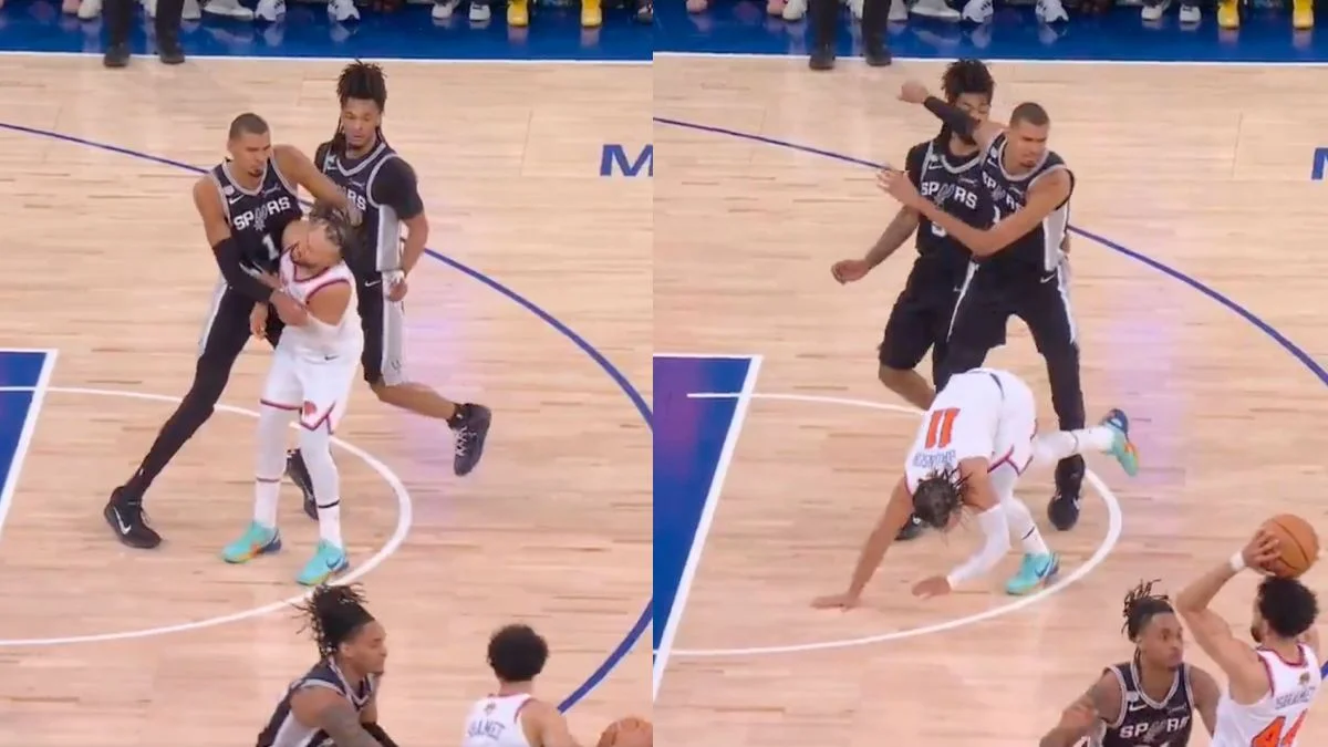 Victor Wembanyama shoves Jalen Brunson