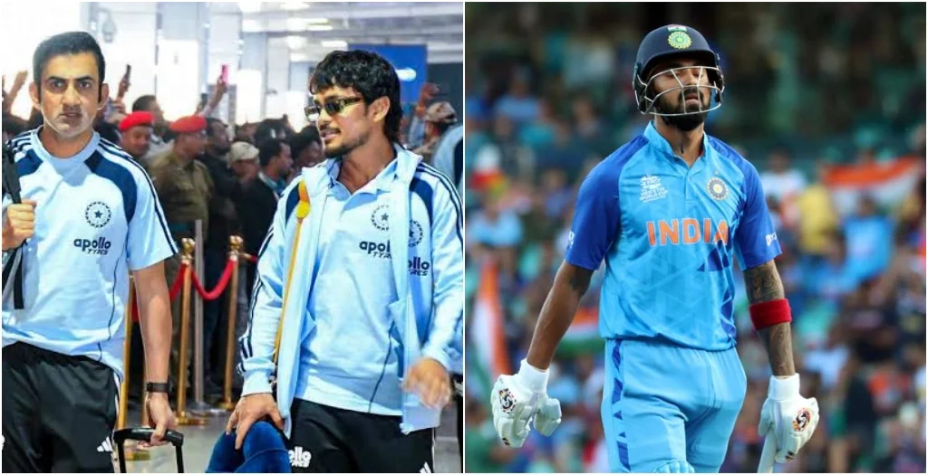 Gautam Gambhir with Ishan Kishan and KL Rahul in a collage highlighting the selection debate over India’s wicketkeeper-batter choice.