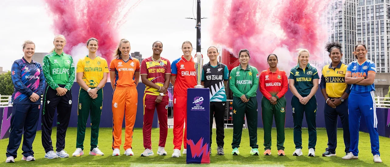 ICC Women's T20 World Cup 2026 captains on Waterloo Bridge London at the official tournament launch.