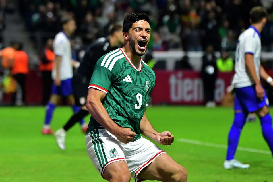Raul Jiménez after scoring the winning goal for Mexico