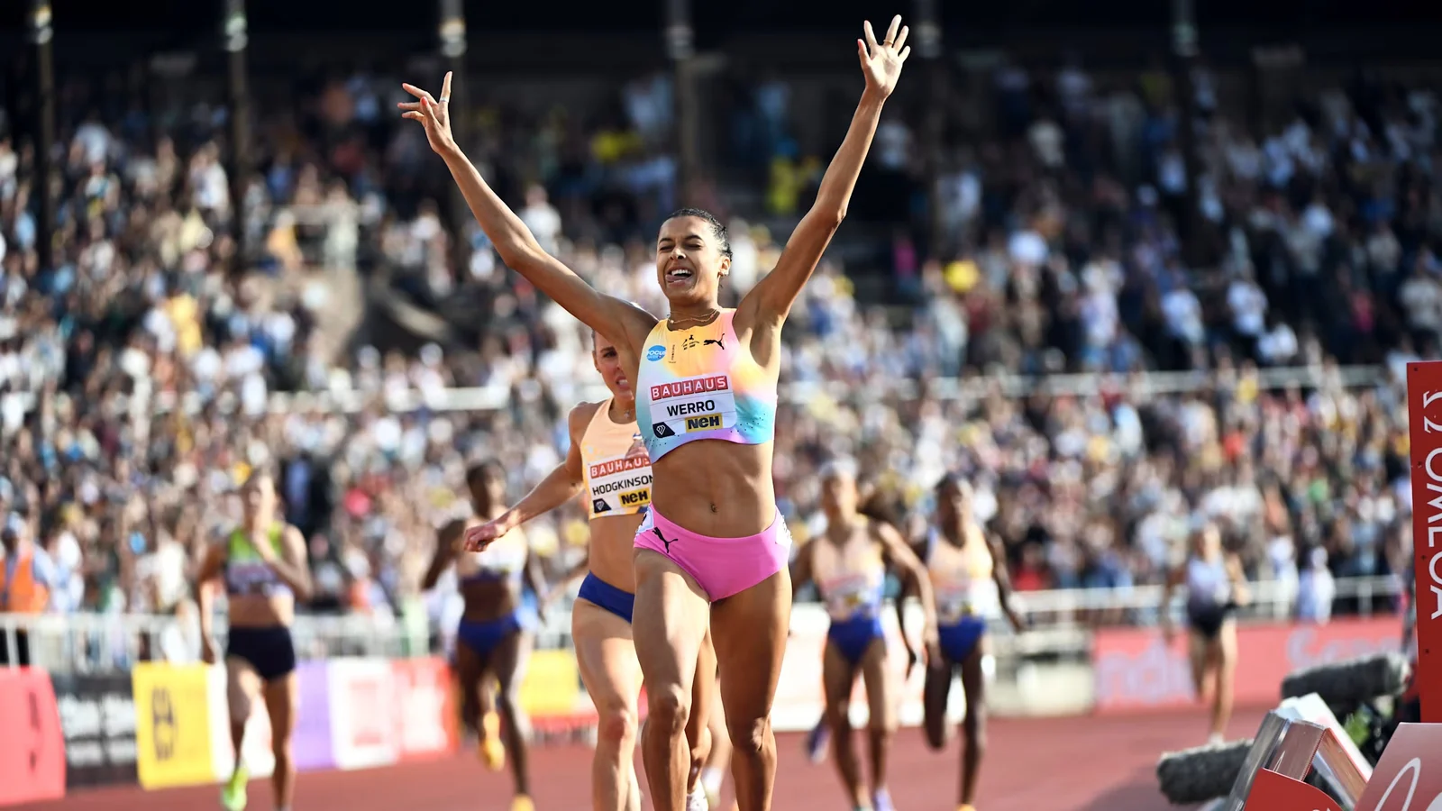 Audrey Werro at Stockholm Diamond League 2026 women's 800m finish.